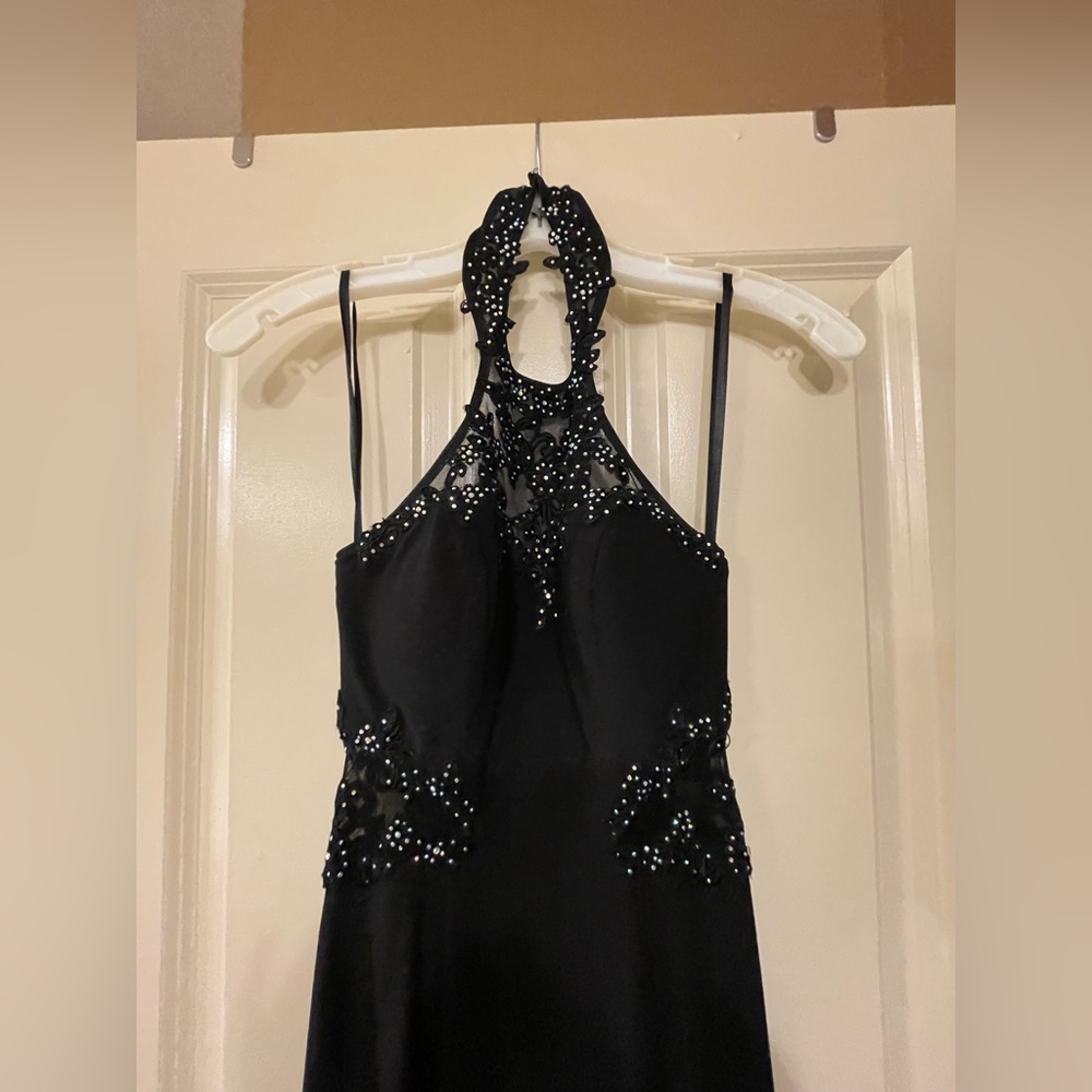 Black Sequined/Mesh Halter Top Dress